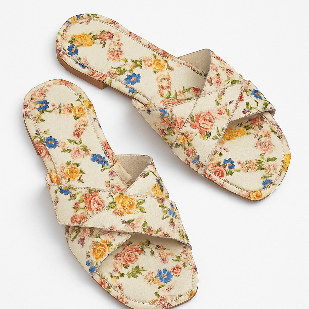 White and multi color flowers design flat