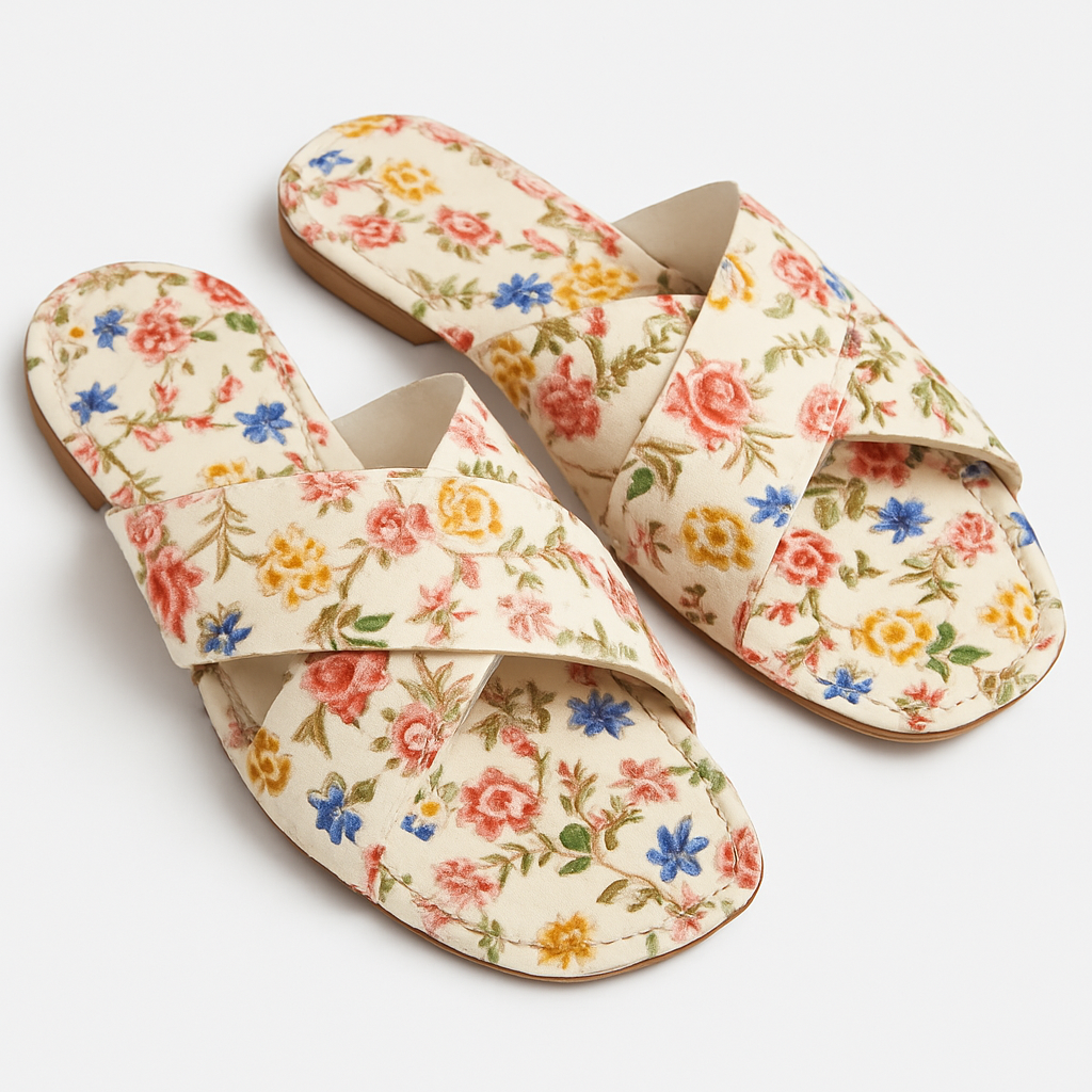 White & Red flower Zardozi Embroidered flat