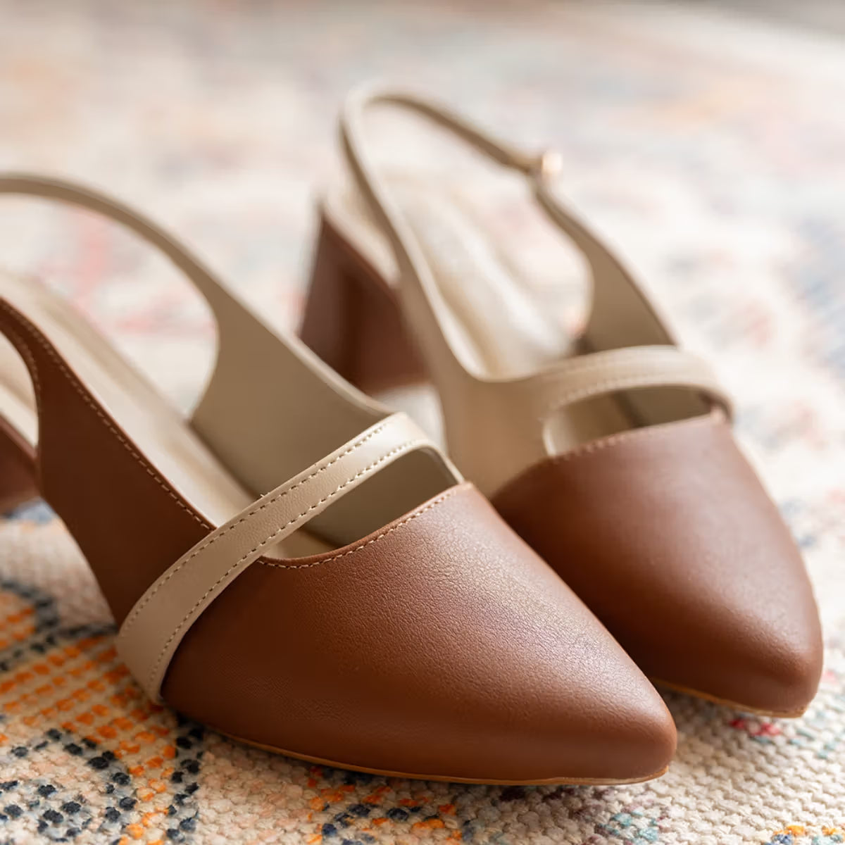 Coral Haze INBOXED Tan Block Heels