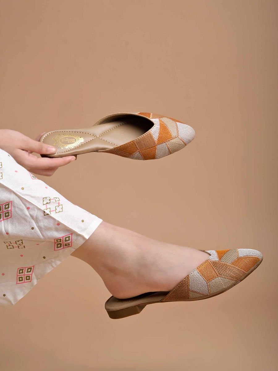 Womens Nude Ethnic Embellished Mules Heels (EURO 36)