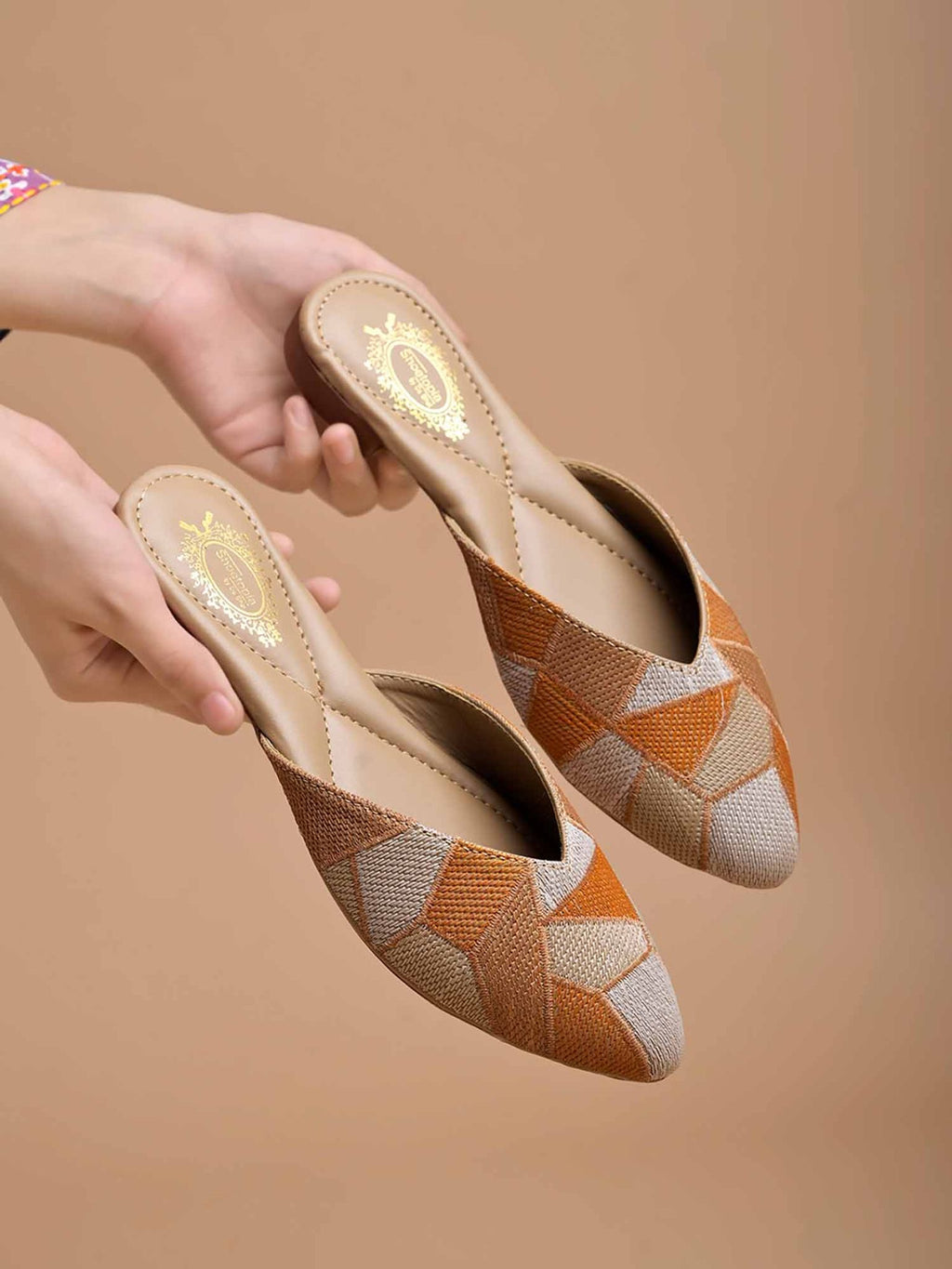 Womens Nude Ethnic Embellished Mules Heels (EURO 36)
